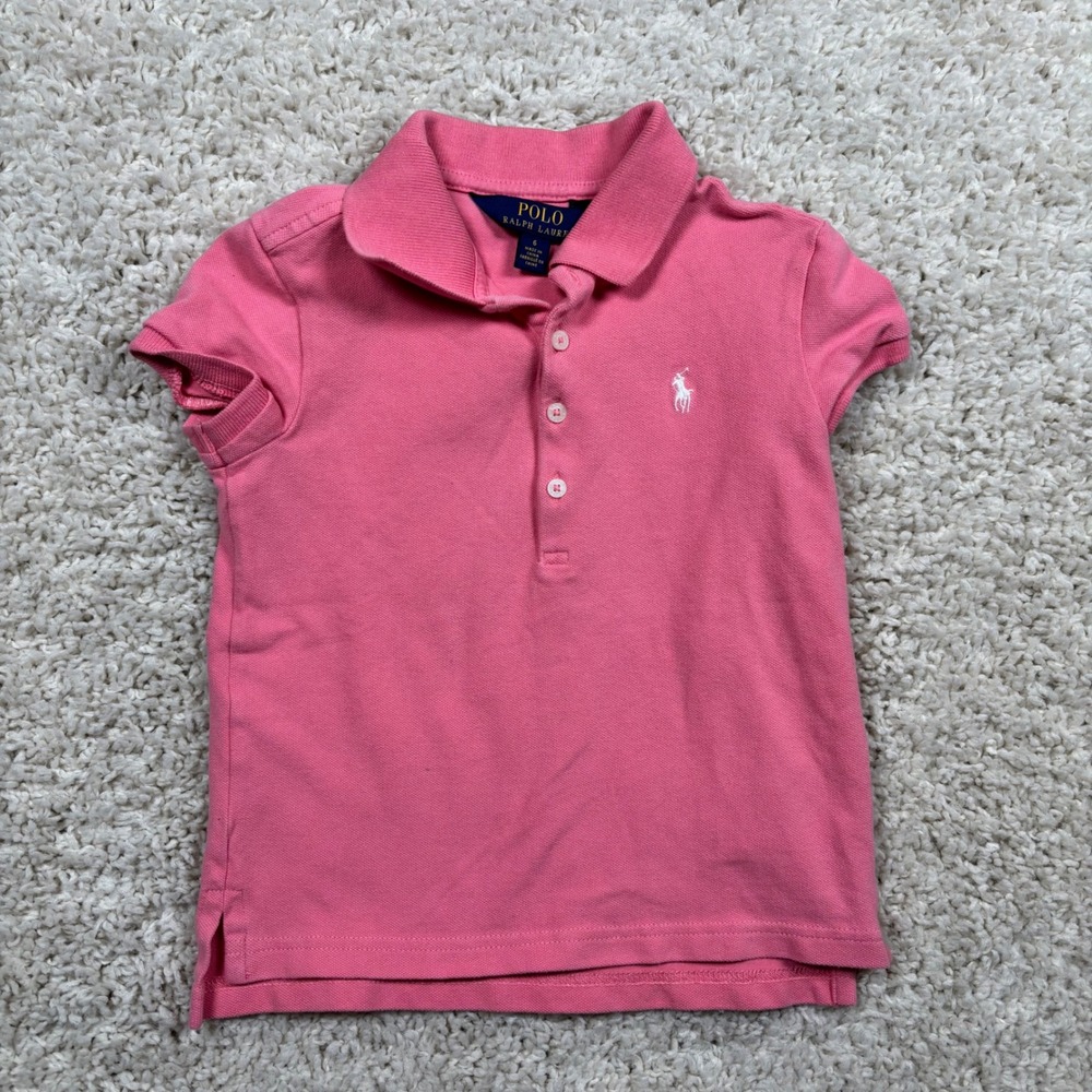 Ralph Lauren Pink Polo Shirt Girls 6 Short Sleeve Cotton Blend Embroidered‎ Pony